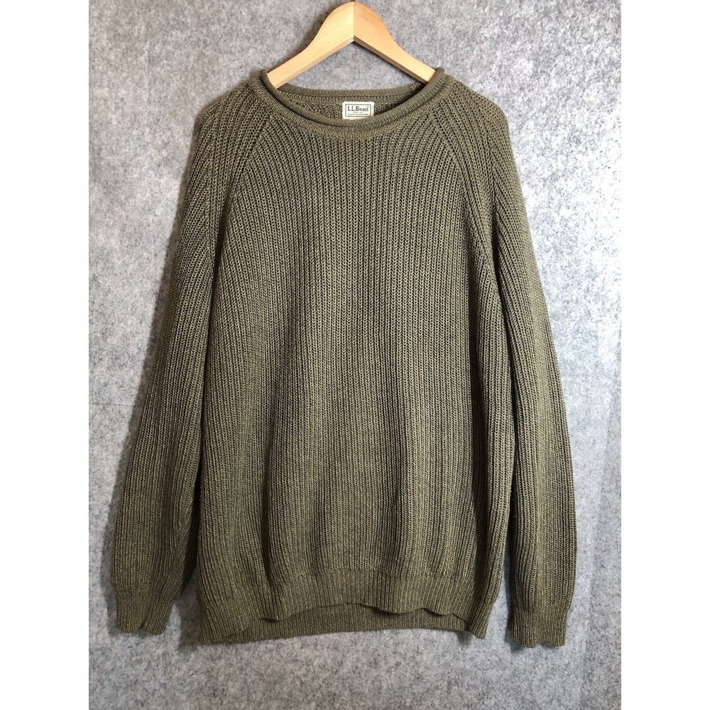 L.L. Bean Sweater Mens Large Tall Brown Roll Neck Cotton Crew Fisherman Classic